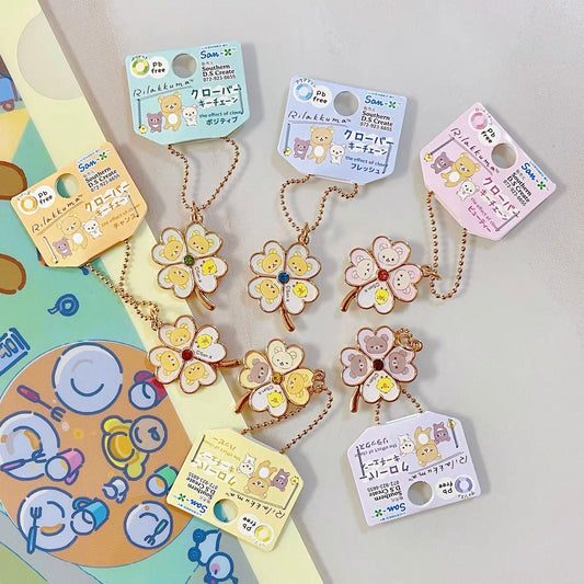 Rilakkuma Four-Leaf Clover Metal Keychain